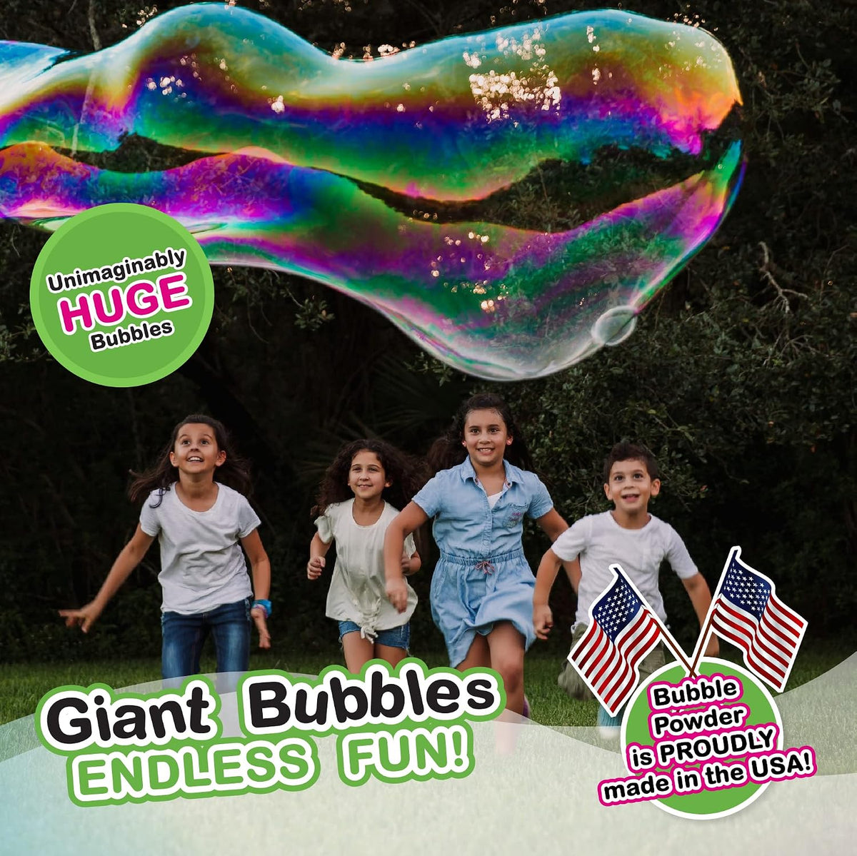 Kit de burbujas grandes de gran valor: 2 varitas de burbujas grandes, paquete de 6 unidades de polvo de burbujas grandes (hace 6 galones) | Juguete al aire libre para niños, niñas | Polvo