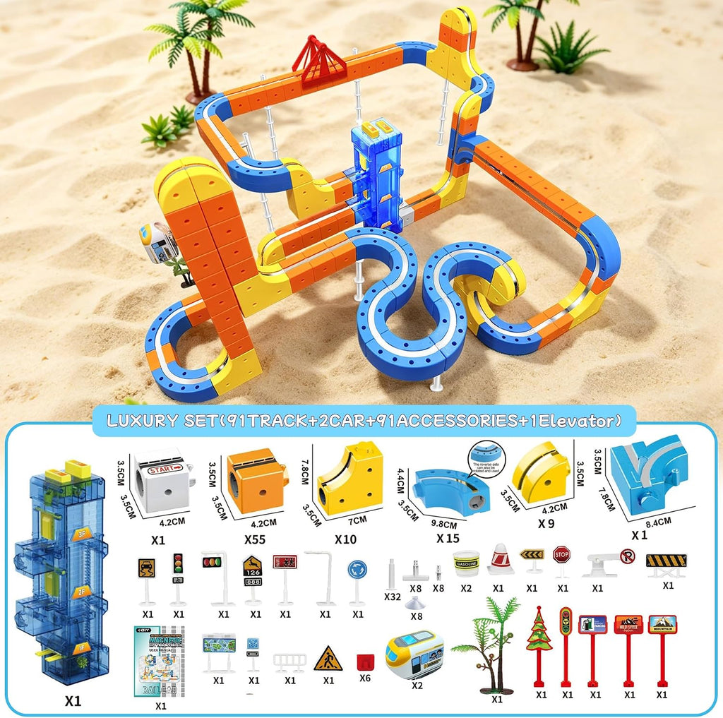 Juego de tren eléctrico de 185 piezas con elevador automático, juego de tren magnético 3D que desafía la gravedad para niños, juguetes de tren de construcción, juguete de pista de tren STEM
