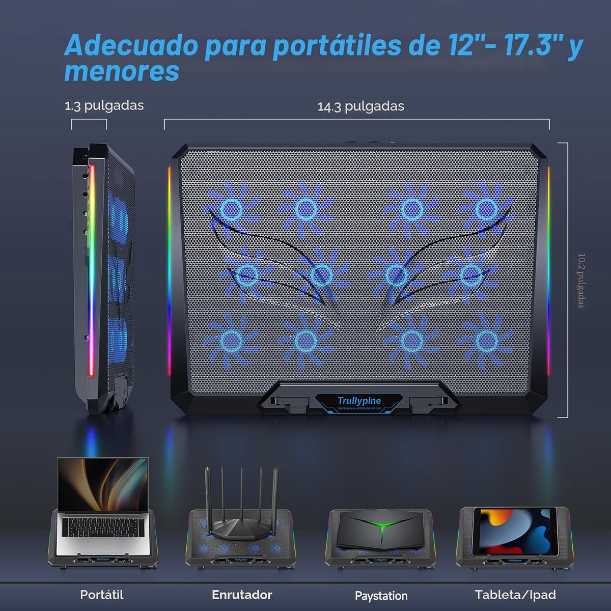 Trullypine Almohadilla de refrigeración para laptop con 12 ventilad...