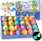 Bombas de baño para niños, 24 bombas de baño con sorpresa que brilla en la oscuridad en el interior, burbujas coloridas naturales y orgánicas para niños, regalo perfecto de cumpleaños, Halloween o