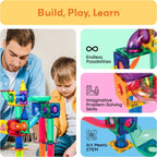 PicassoTiles 100 Piece Marble Run Magnetic Tiles Race Track STEM Ages 3+