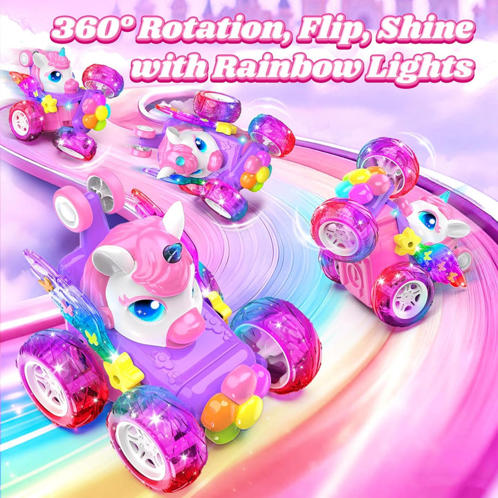 Coches RC de unicornio para niñas, juguetes con alas de cristal bri...