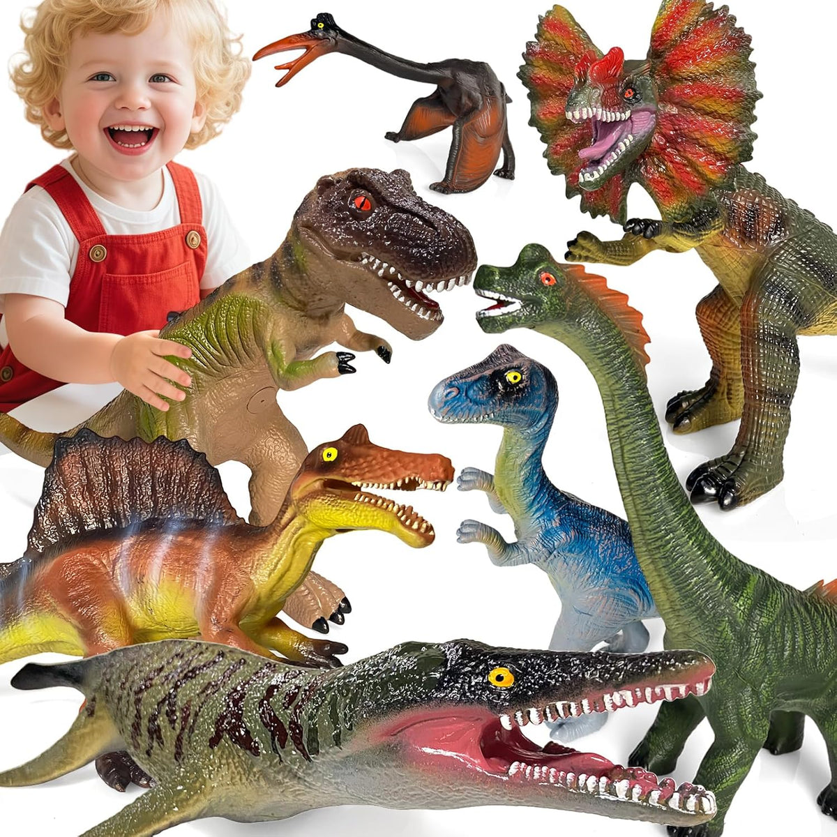Gzsbaby Juguetes de dinosaurio para niños de 3 a 5 – 7 piezas realistas de dinosaurios grandes, juguete de dinosaurio grande suave para niños y niñas de 5 a 7 años de edad, niños pequeños, juguetes de dinosaurios de animales