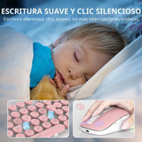 Vumilstek Teclado y mouse rosa retroiluminado, máquina de escribir...