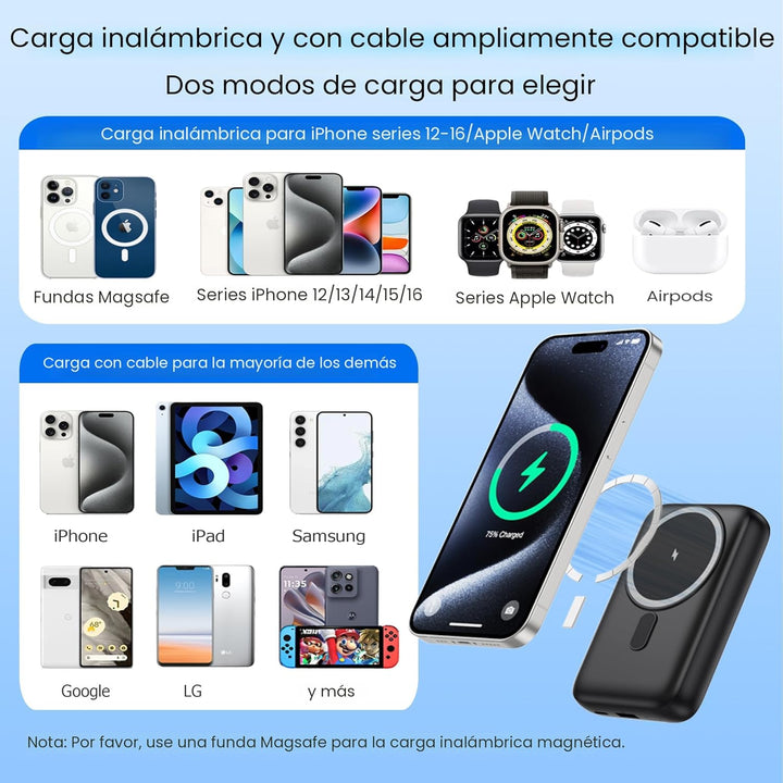 Cargador portátil magnético para iPhone y Apple Watch, 10800 mAh, 2...