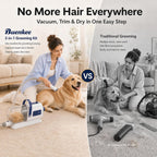 Buenkee Kit de Grooming para Perros: Aspiradora & Secador de Pelo 2 en 1, Cortapelos, Succión de 15000 Pa