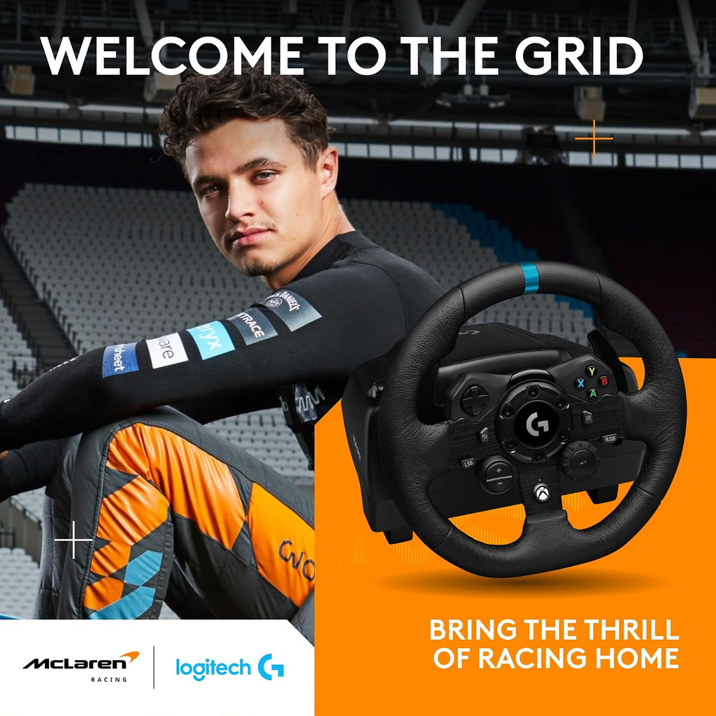 Logitech G923 Steering Wheel y Pedales para Xbox X|S, Xbox One y PC con TRUEFORCE de hasta 1000 Hz, Retroalimentación de Fuerza, Pedal Responsive, Control de Lanzamiento con Doble Cutch, y Cubierta de Cuero Verdadero