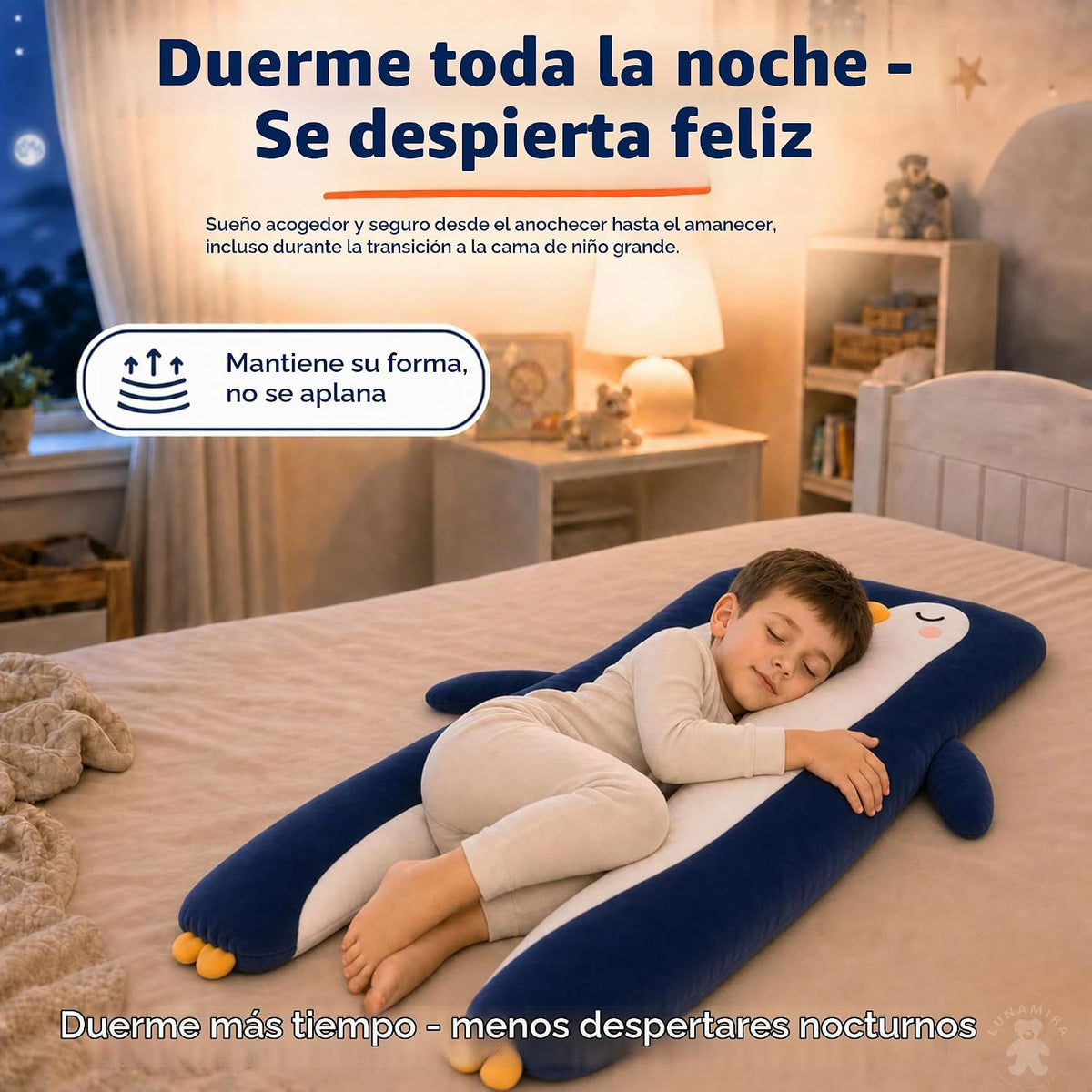 Almohada de cuerpo de pingüino para niños - Almohada de felpa larga en forma de U de 47" para niños, para dormir, leer, comodidad para TDAH y necesidades especiales, ansiedad, funda lavable