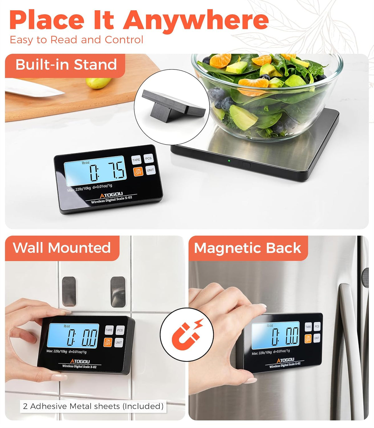 Báscula de cocina inalámbrica, báscula de alimentos de 22 lb/10 kg