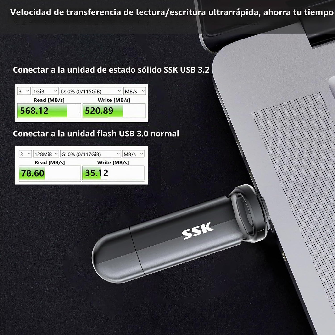 SSK Unidad SSD externa de 128 GB de hasta 550 MB\/s Dual USB C+A 3....
