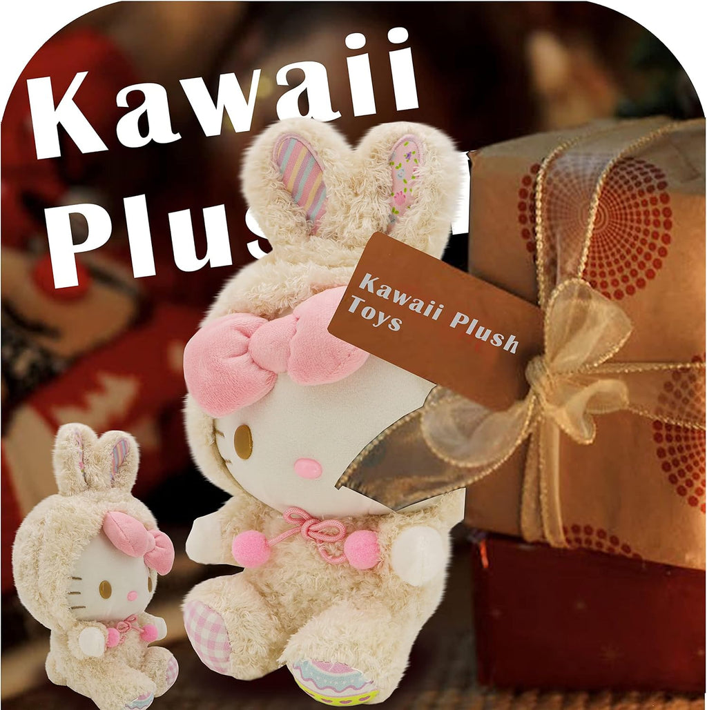 Peluche Kawaii de caricatura de conejito de dibujos animados, juguetes suaves de peluche de conejo, juguete de peluche de animales de peluche, regalos de cumpleaños para niñas y niños (L)
