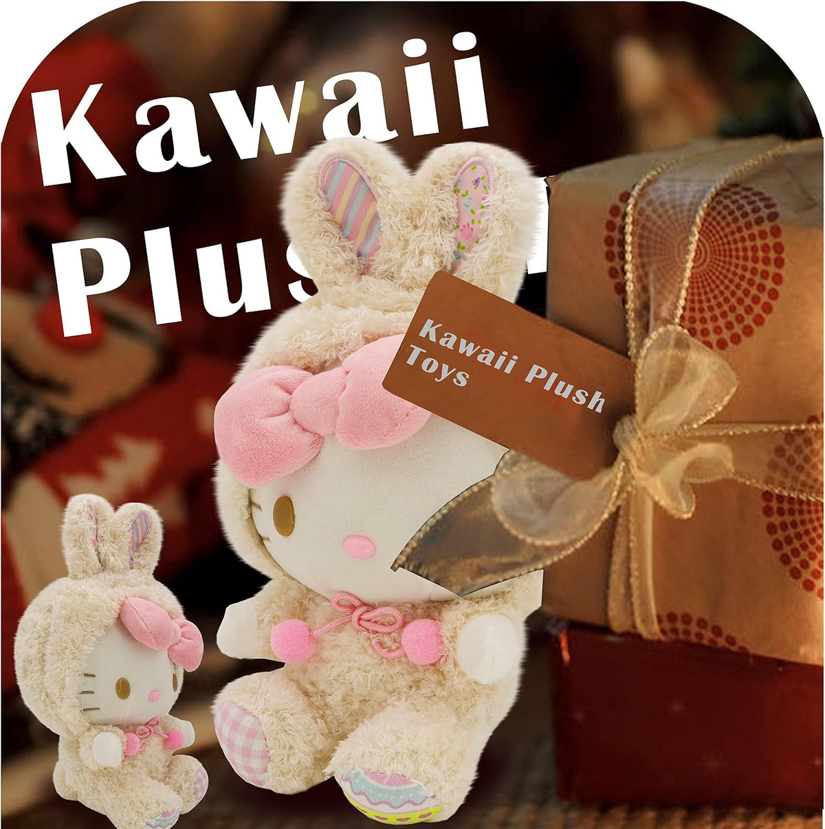 Peluche Kawaii de caricatura de conejito de dibujos animados, juguetes suaves de peluche de conejo, juguete de peluche de animales de peluche, regalos de cumpleaños para niñas y niños (L)