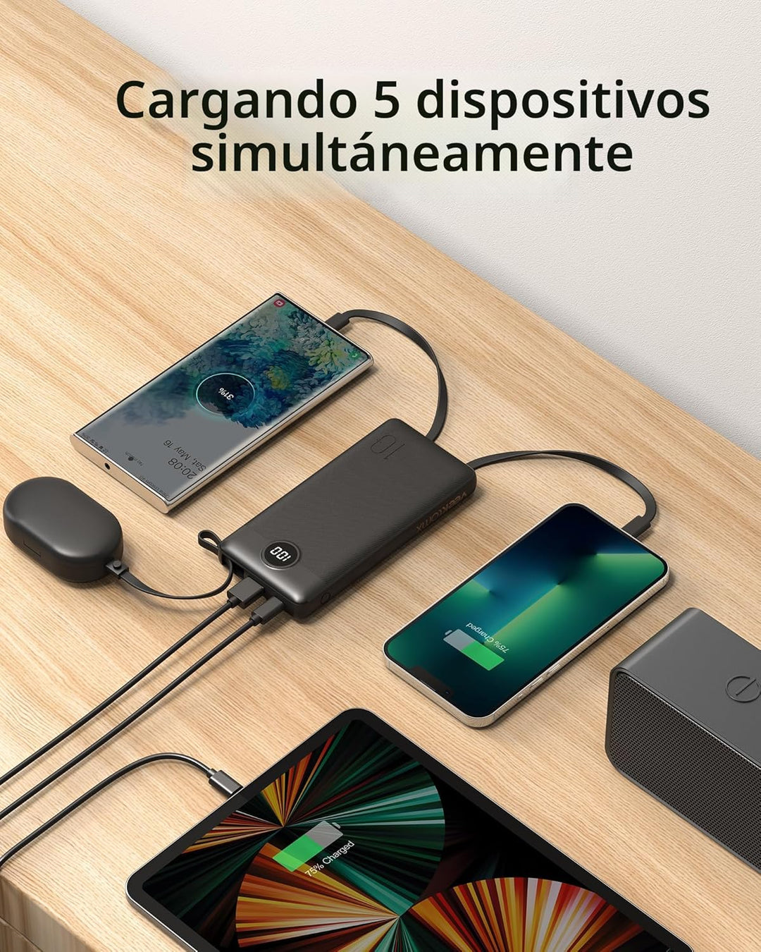 VEEKTOMX Cargador portátil con cables integrados, cargador de bater...