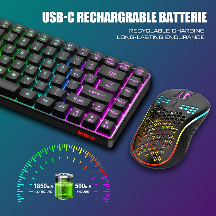 Combo de teclado y mouse inalámbricos RedThunder K84, batería recar...
