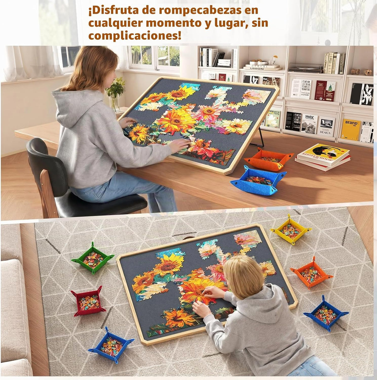 Tablero de rompecabezas de 1000 piezas con soporte inclinable, 6 bandejas