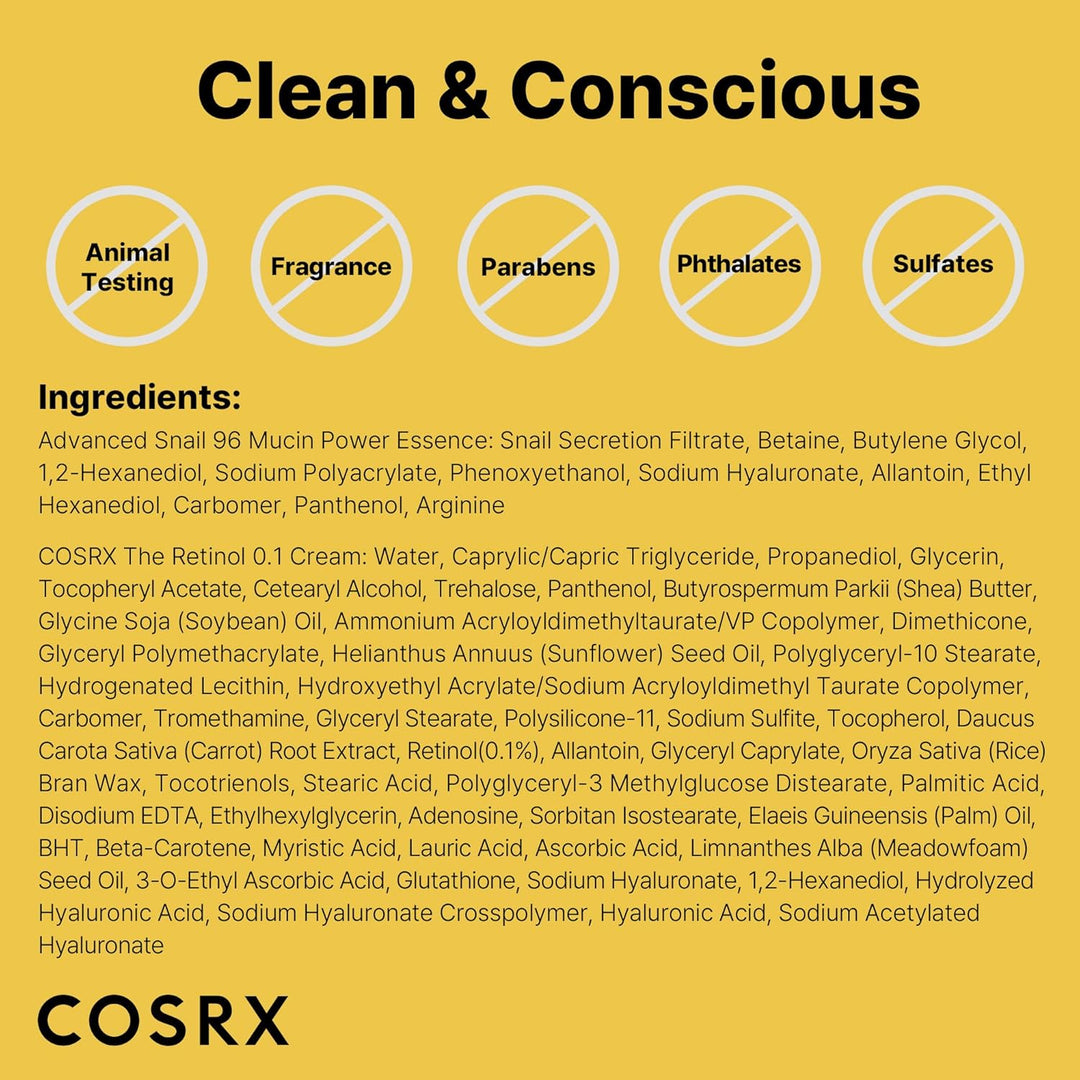 COSRX Snail 96% Mucin Power Essence 2ea y Retinol 0.1% Cream Mini S...