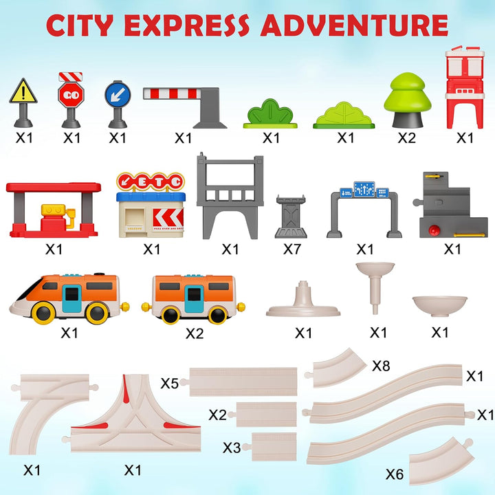 Juego de tren urbano para niños 55 piezas de tren