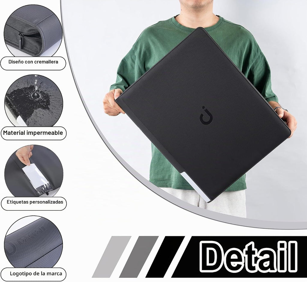 Carpeta de tarjetas premium de 16 bolsillos, se adapta a 1600 tarjetas, álbum de tarjetas sin anillo 4 x 4 con fundas para tarjetas intercambiables y tarjetas deportivas (modelo C, negro clásico)