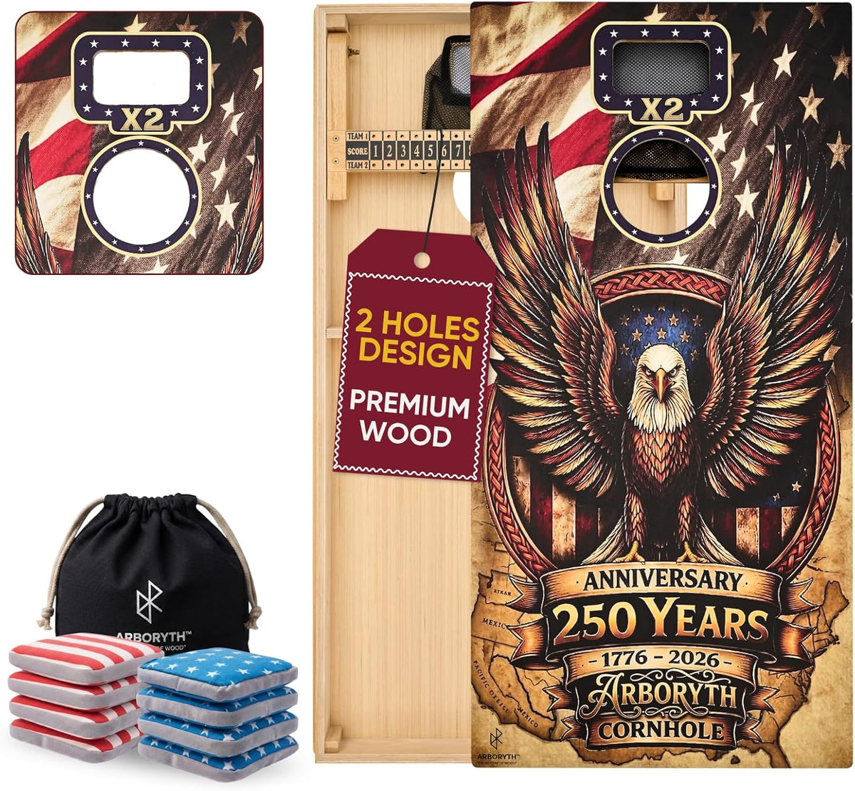 Conjunto de Tableros de Cornhole con Pelotas, Tableros de Madera de 4x2 ft tamaño reglamentario