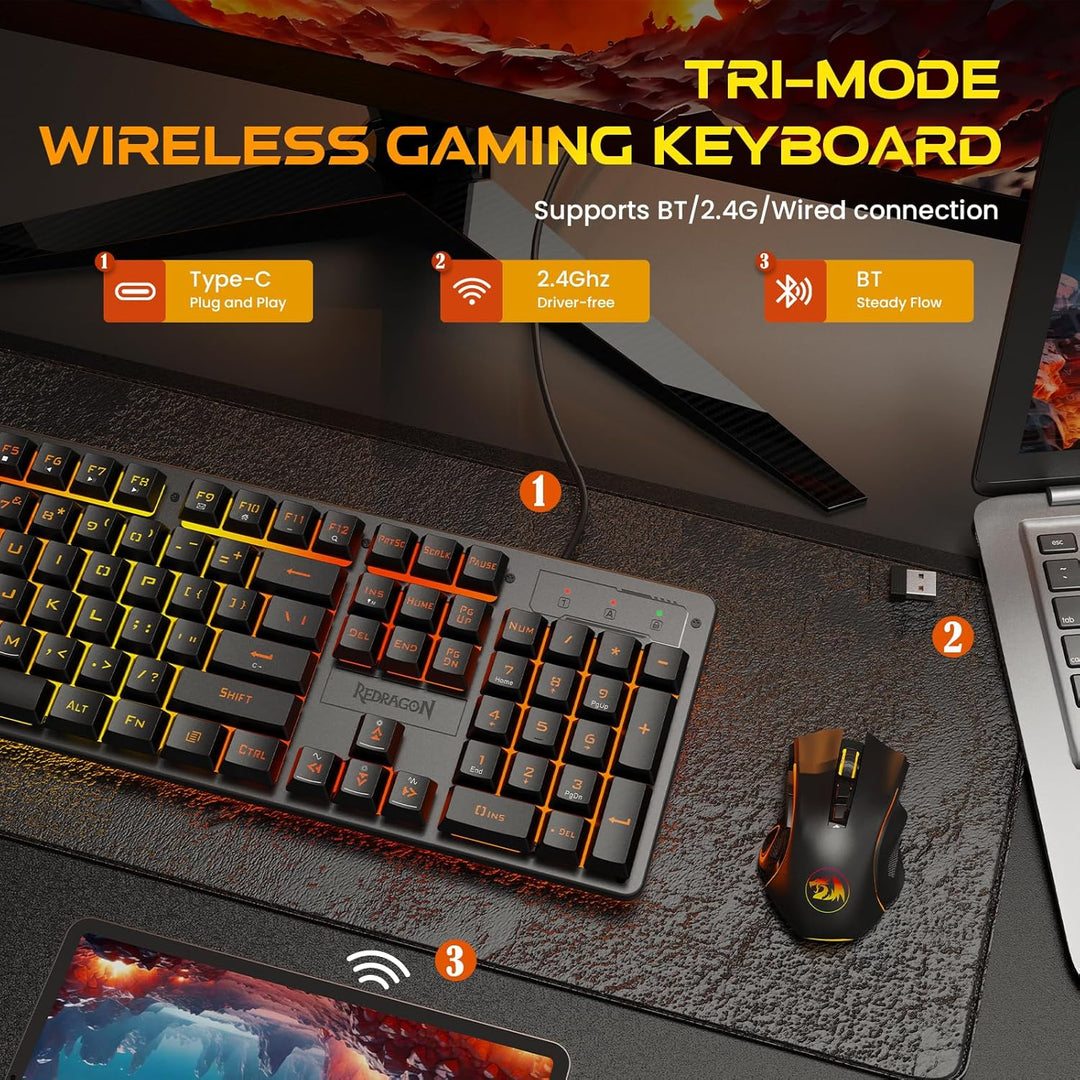 Redragon K521KS Teclado inalámbrico para juegos, triple modo BT\/2....