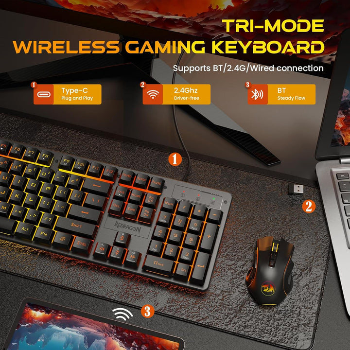 Redragon K521KS Teclado inalámbrico para juegos, triple modo BT\/2....