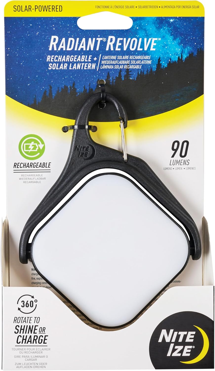 Lámpara Nite Ize Radiant Revolve - Linterna solar recargable y solar, luz solar de alta calidad para accesorios de camping y equipo de mochilero, diseño resistente a la intemperie con cuerpo giratorio de 360
