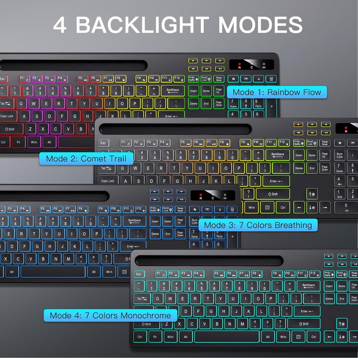 Soueto Teclado inalámbrico con retroiluminación RGB de 7 colores, t...