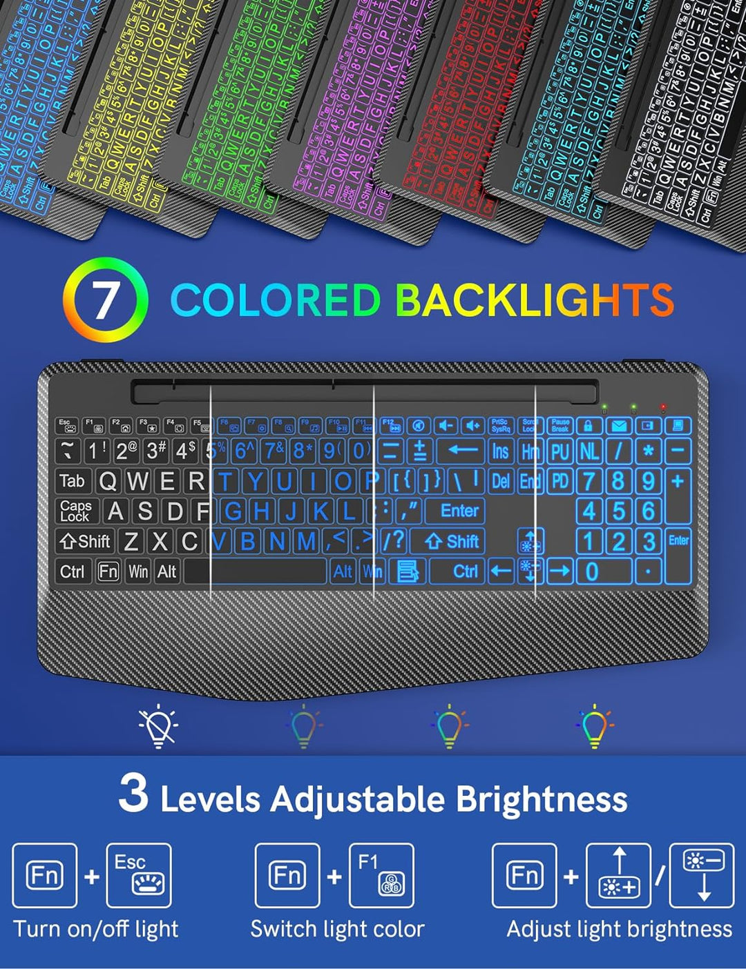 Teclado inalámbrico con retroiluminación de 7 colores, reposamuñeca...