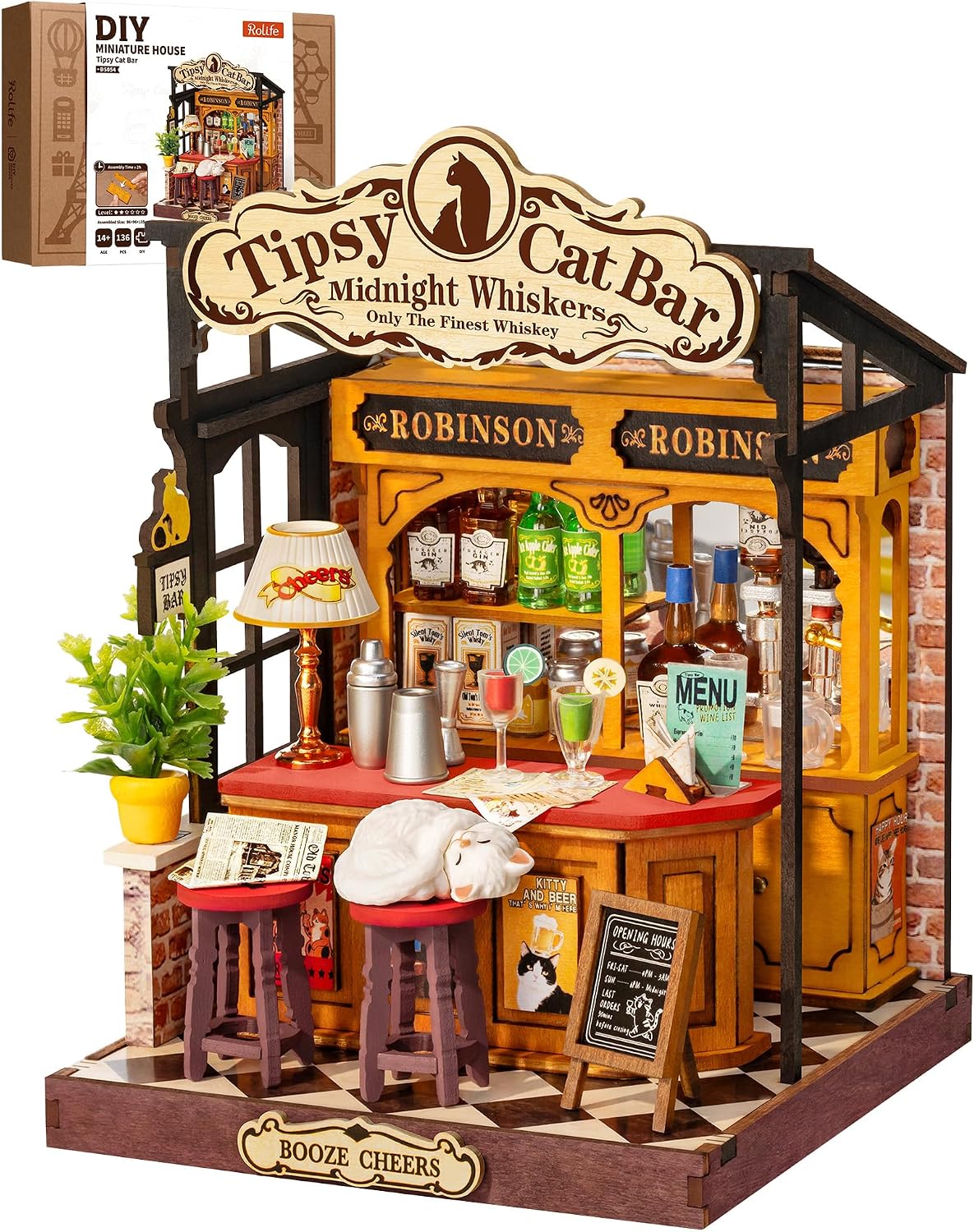 Rolife Tipsy Cat Bar DIY Kit de casa en miniatura para adultos