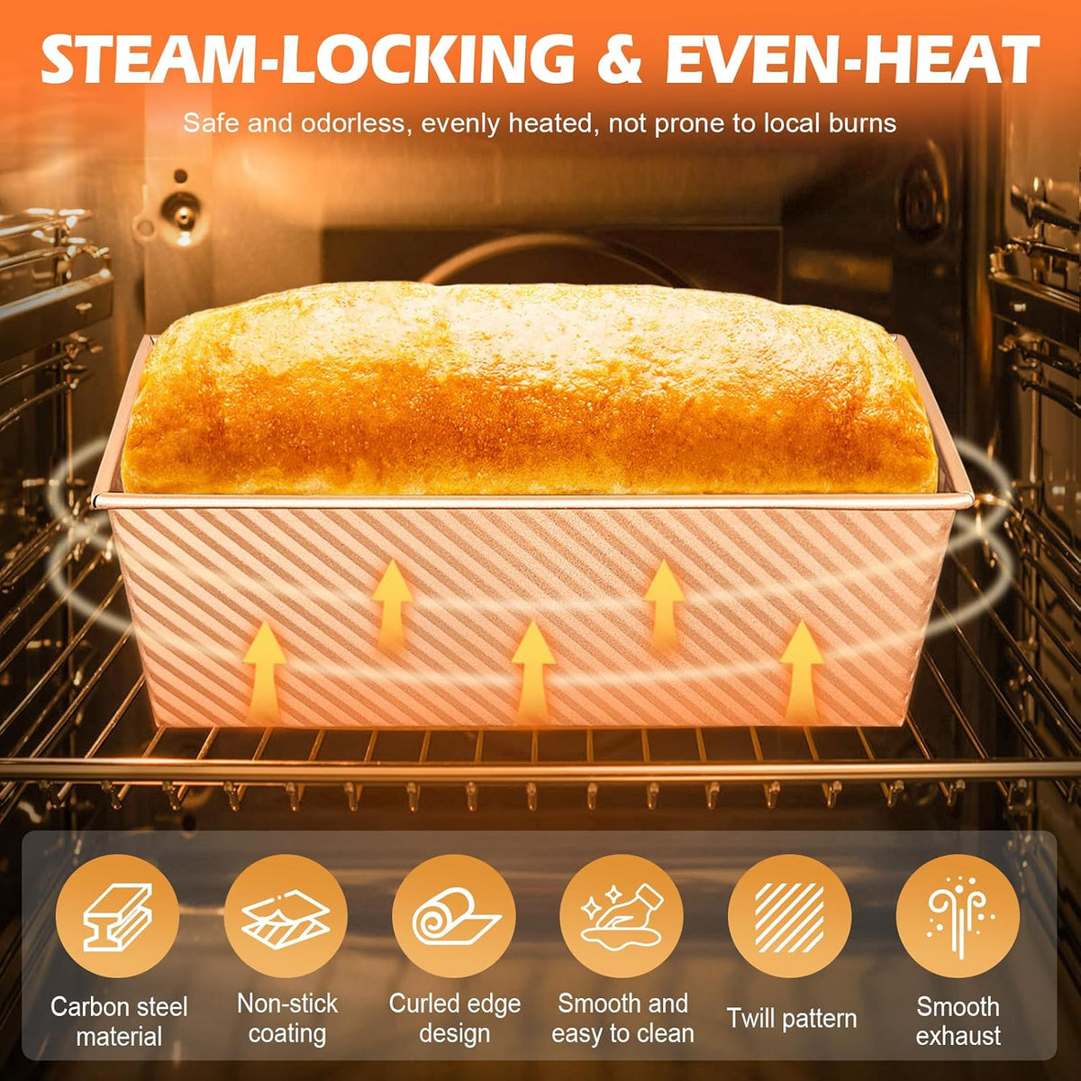 Pullman - Molde para pan con tapa, paquete de 2 unidades de 2.2 libras y 1 libra de capacidad de masa, sartén antiadherente de acero al carbono para pan sándwich y panes de masa madre, molde cuadrado para tostadas con herramientas para hornear, embalaje