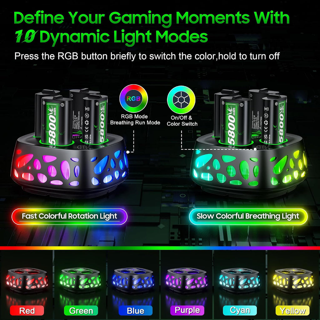 Feirsh Paquete de baterías recargables para Xbox con cargador, 4 x 5800 mWh, paquetes de baterías recargables de carga rápida para baterías de controlador Xbox para XboxOne Series X|S, One S/X, juegos de fundas y almacenamiento de Xbox One