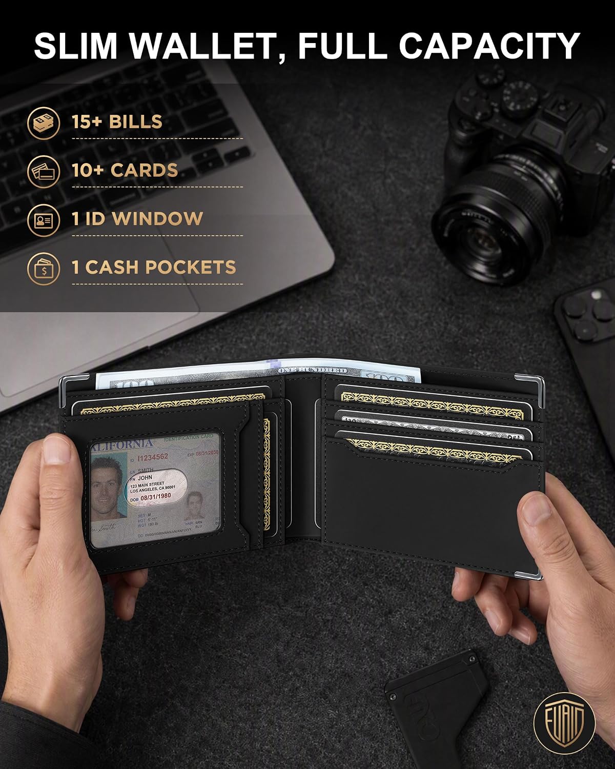 Cartera de cadena de cuero de grano completo: billetera bible para hombre