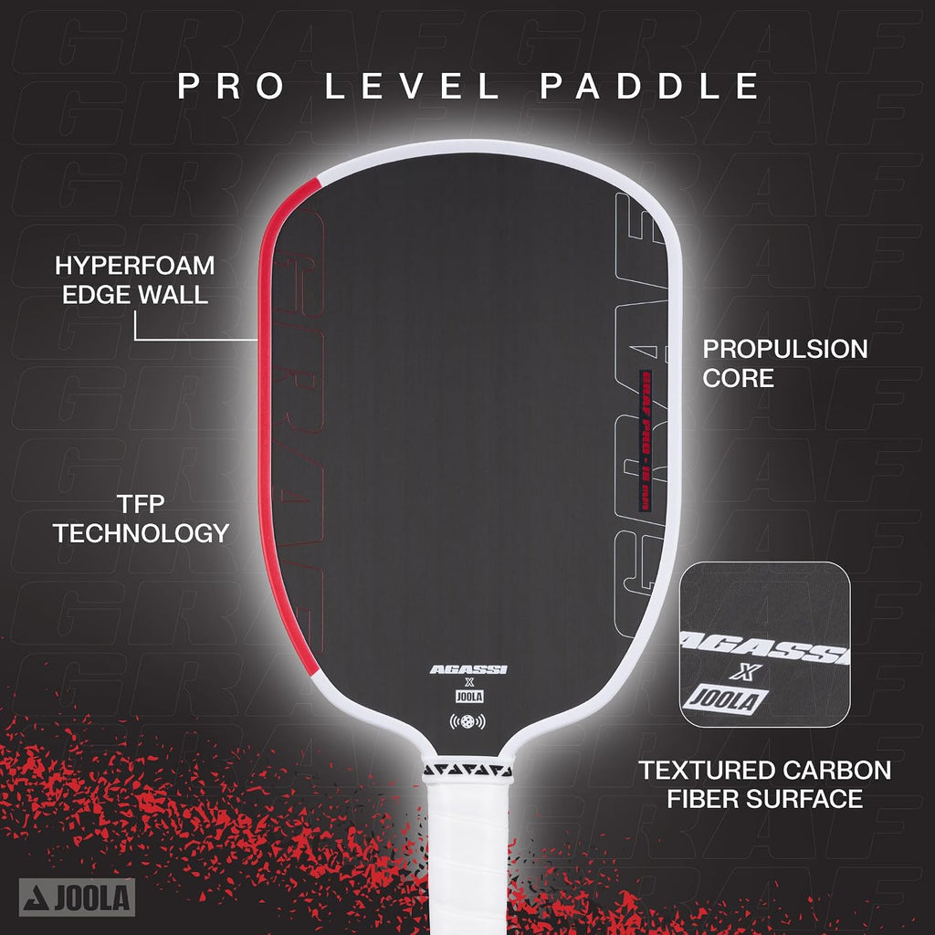 JOOLA GRAF Pro IV 16mm Pala de pickleball con punto óptimo extendido - Superficie de fibra de carbono aumenta el giro y el control - Película SK para potencia y punto óptimo más grande - Certificado