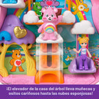 Polly Pocket x Care Bears Muñecas y Set de Juego con Auto de Juguete y Accesorios Temáticos, Juguete de Viaje, Compacto de Colaboración