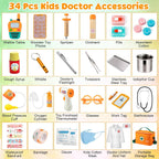 EFO SHM Kit de médico para niños, 34 piezas para niños pequeños de 3 a 5 años con bolsa de almacenamiento médico y estetoscopio real, para niños y niñas, divertido juego de rol, juego de doctor para