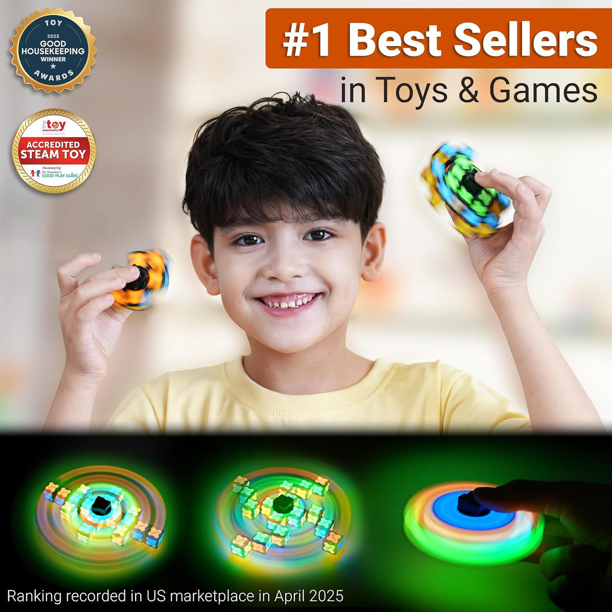 TOSY Spinner magnético Fidget Spinner Glow – 16 bloques, juguete 3 en 1: juguete transformable, cubo infinito, cubo de rompecabezas 2x2, brillo, alivio del estrés