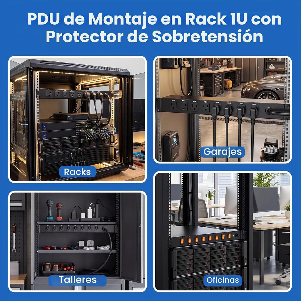 Regleta de alimentación para montaje en rack PDU, cable resistente