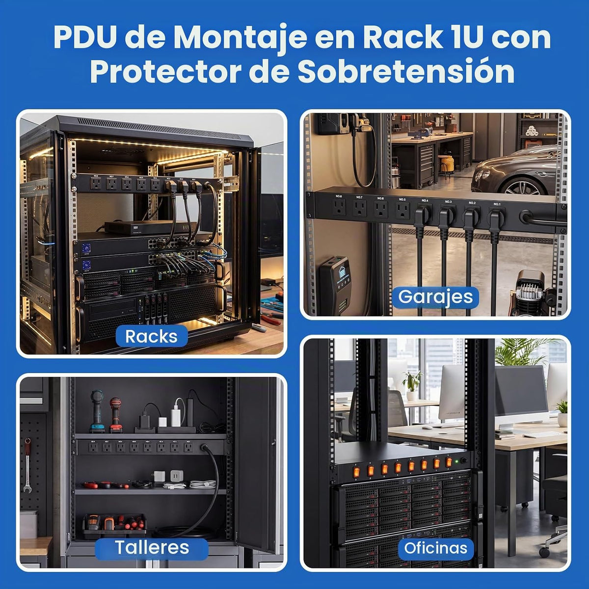 Regleta de alimentación para montaje en rack PDU, cable resistente