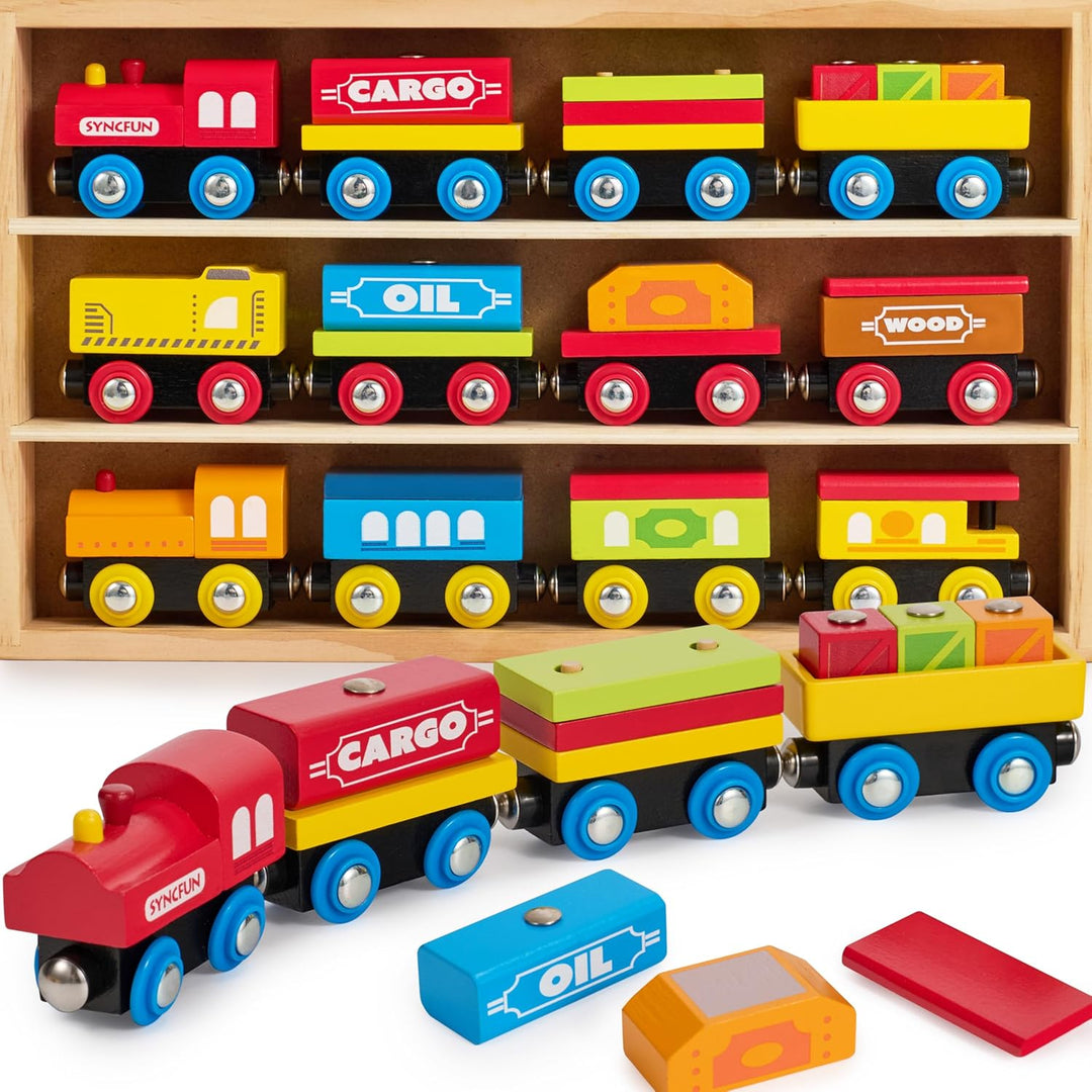 Montessori - Juego de tren de madera para niños 12 vagones