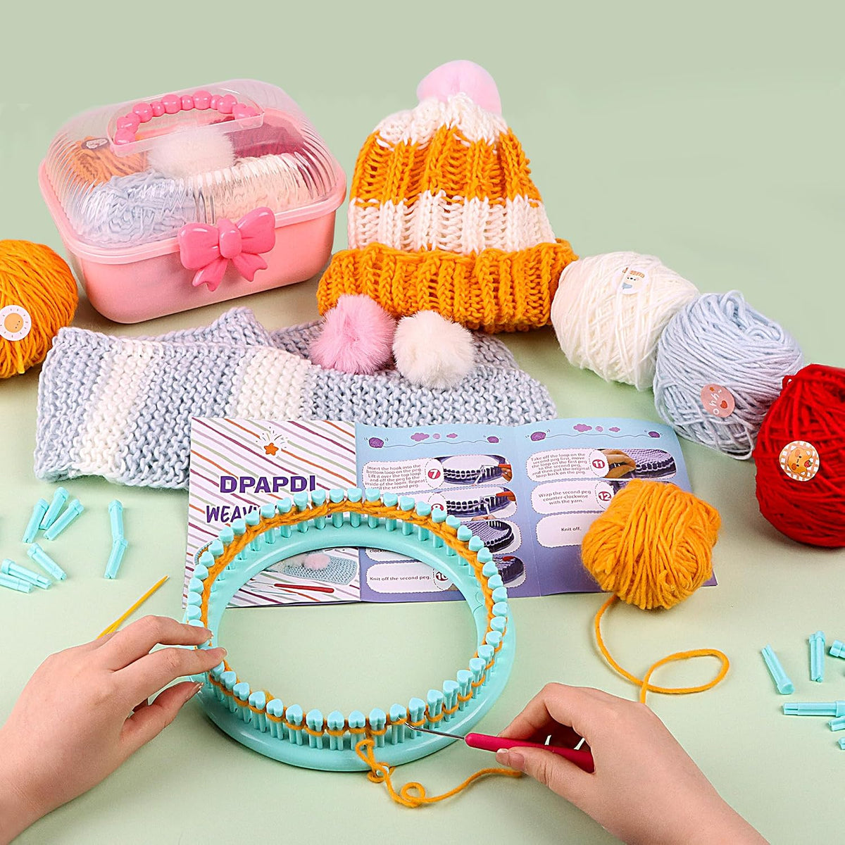 DPAPDI Knitting Loom Kit con Storage Boxes Yarns Knitting Tools