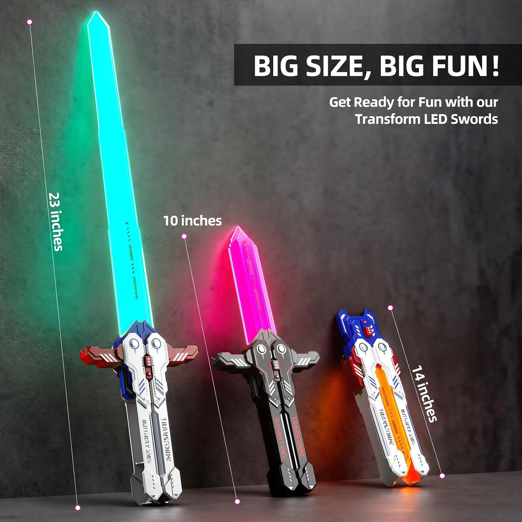 Paquete de 2 espadas iluminadas transformadoras para niños, juguetes