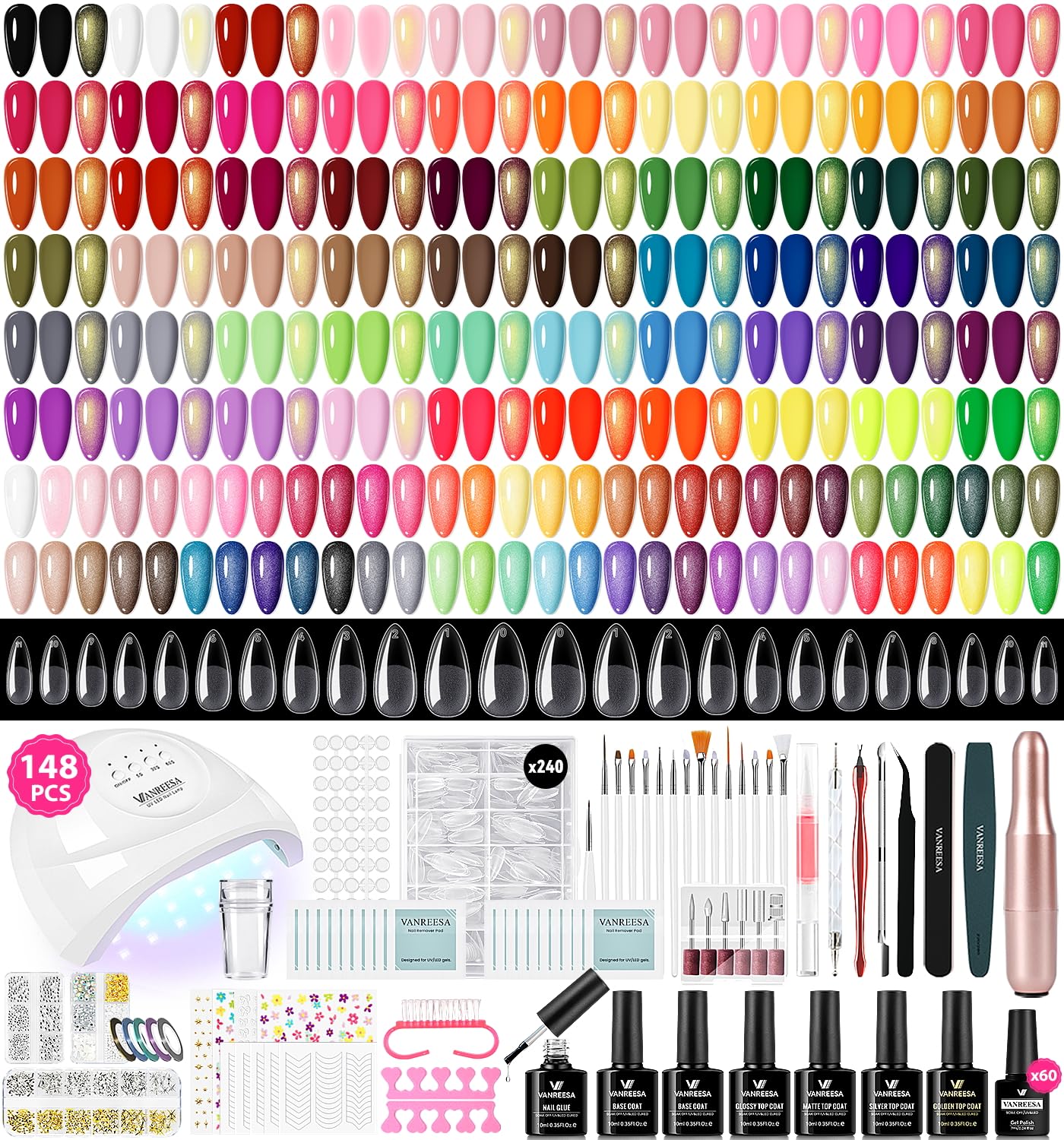VANREESA Kit de 148 esmaltes de uñas de gel con puntas de uñas de a...