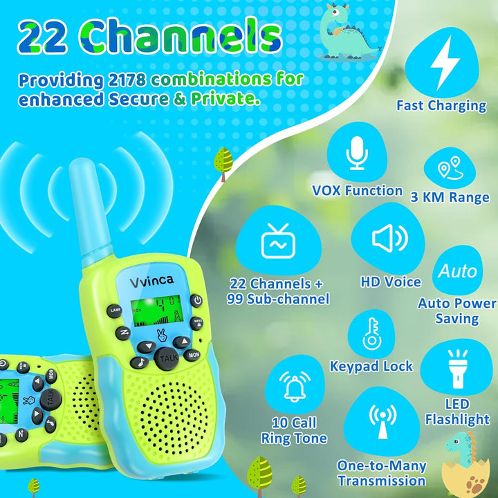 Vvinca Walkie Talkies para niños, juguetes recargables para edades...