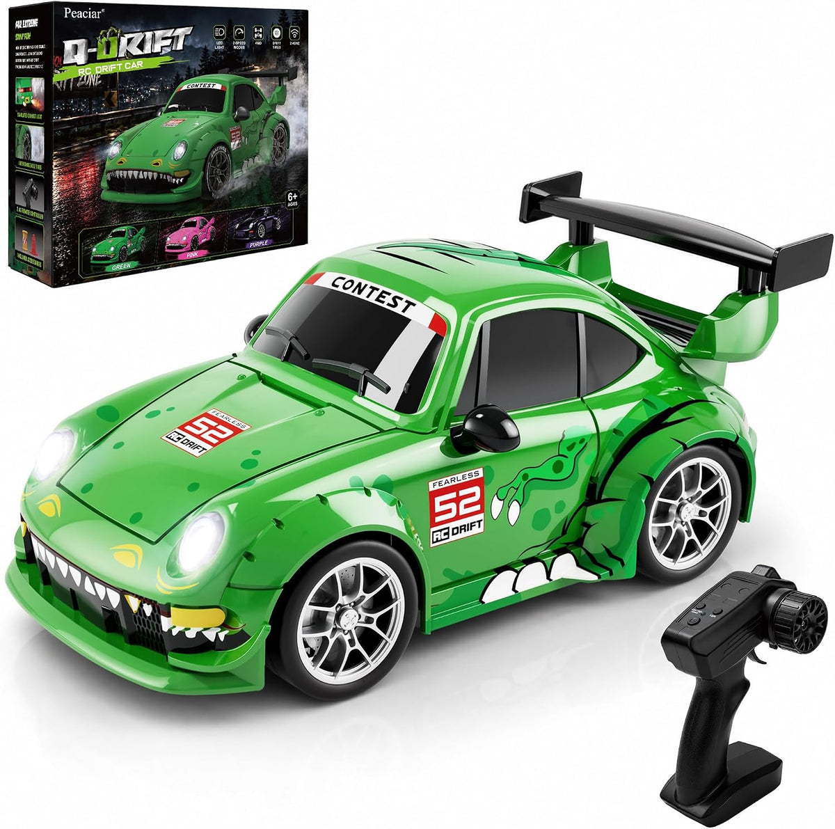 1:24 RC Drift Car 4WD Coche de carreras de alta velocidad con luces LED y 2