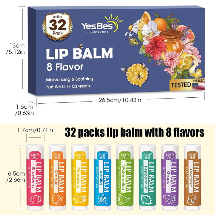 YesBes Paquete de 32 bálsamos labiales, bálsamo labial natural a gr...
