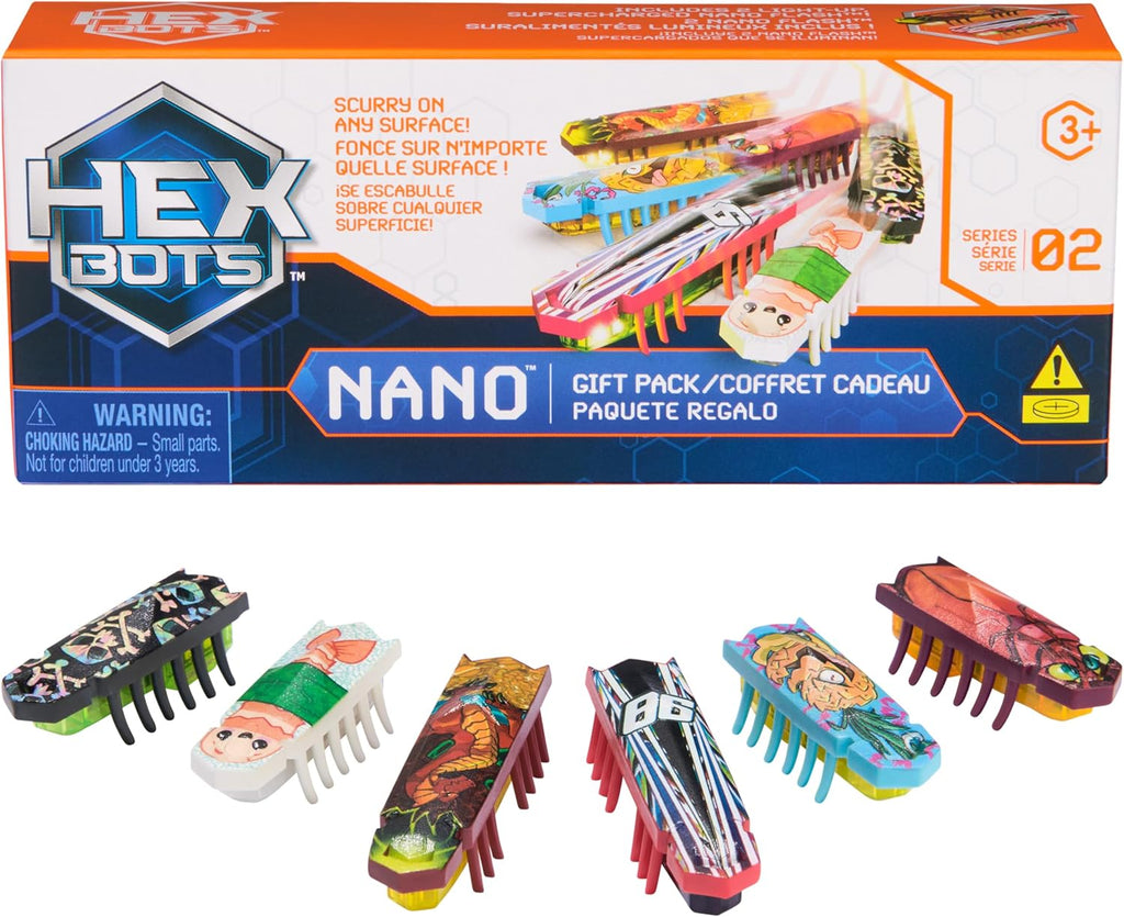 HEX BOTS Paquete de 6 nanos con 2 nanos intermitentes, juguetes sensoriales