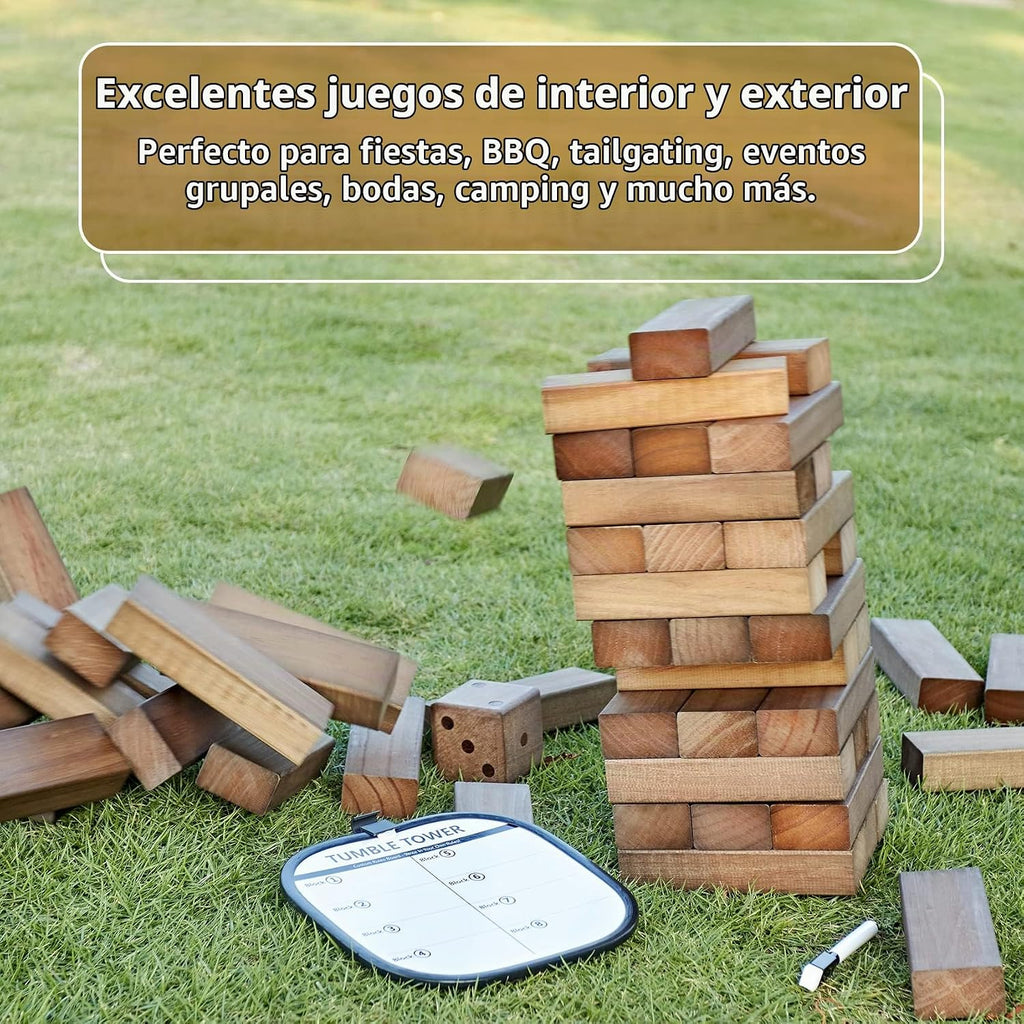 ApudArmis 60 piezas gigante Tumble, juego de madera de pino apilado al aire libre 3.2 pies