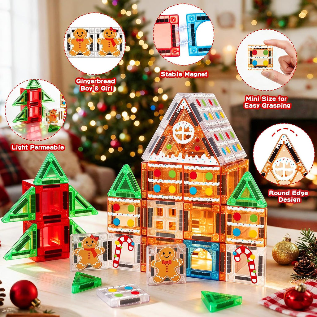 Juego de 40 mini azulejos magnéticos de Navidad, casa de jengibre para