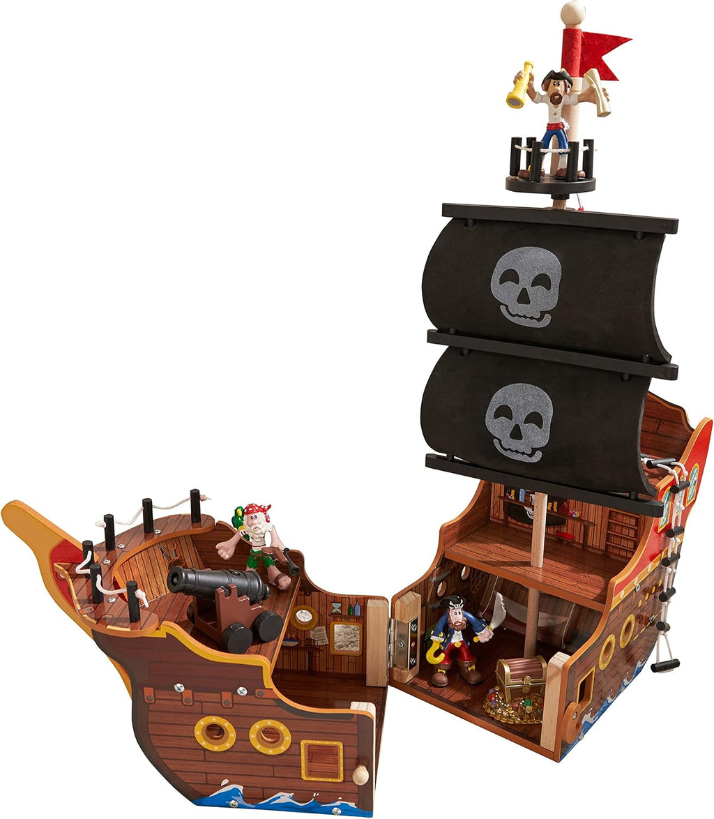 KidKraft Adventure Bound™: juego de barco pirata de madera con luces y sonidos, figuras piratas, 8 piezas incluidas, regalo para mayores de 3 años