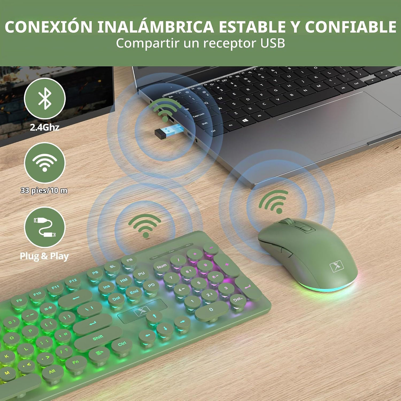 Vumilstek Teclado y mouse inalámbricos retroiluminados, máquina de...